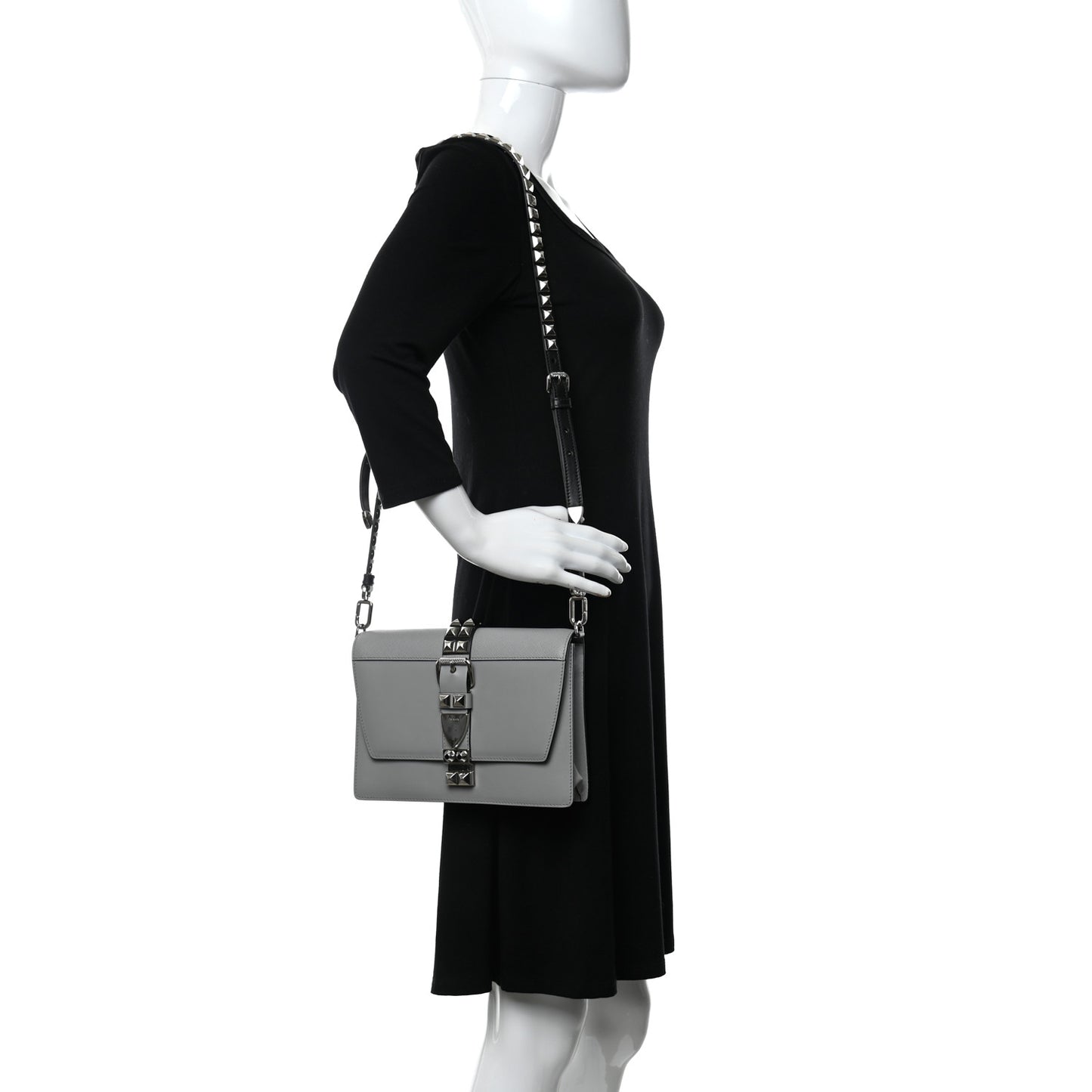 Saffiano City Calfskin Studded Large Elektra Shoulder Bag Nube