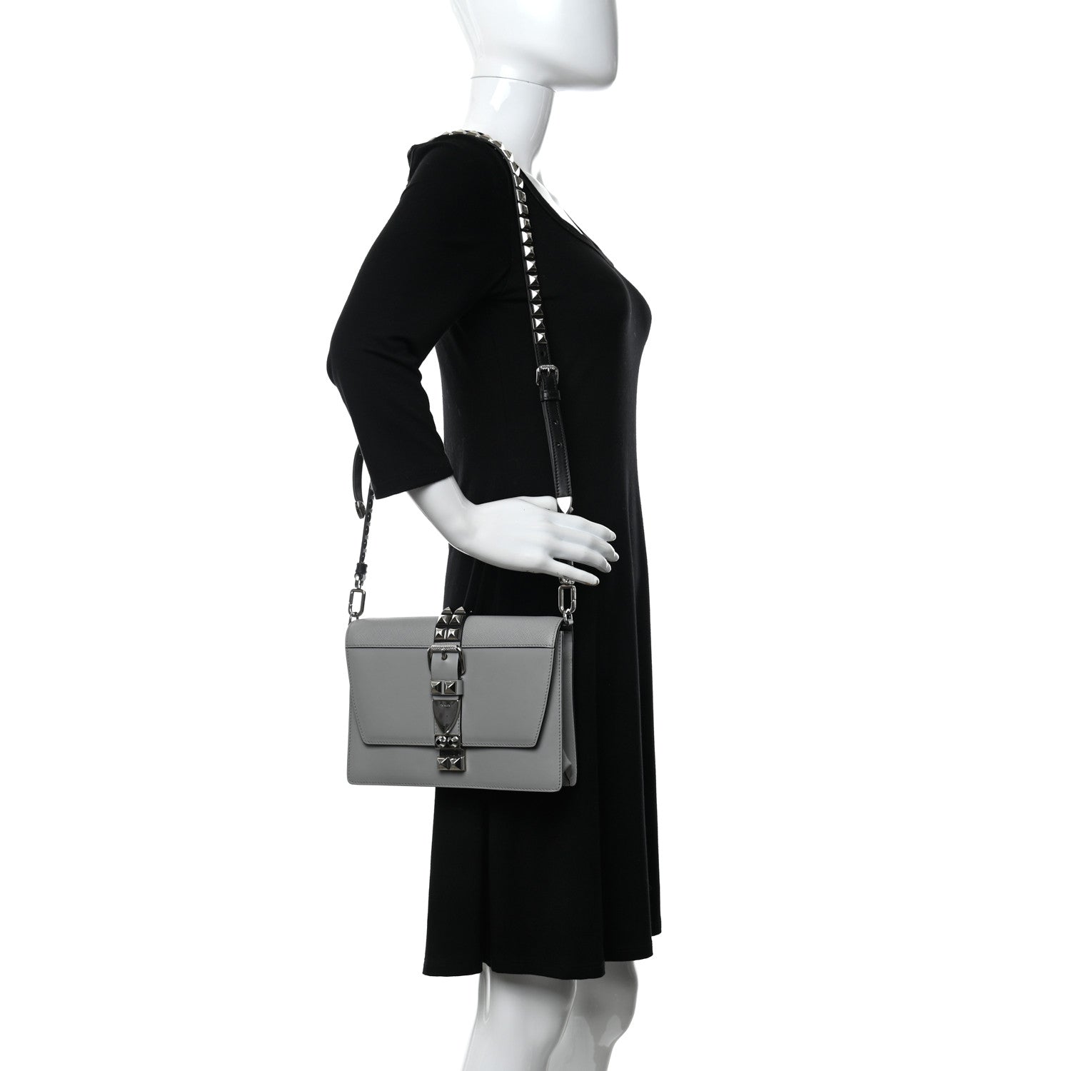 Prada Saffiano City Calfskin Studded Large Elektra Shoulder Bag Nube 2 of 10