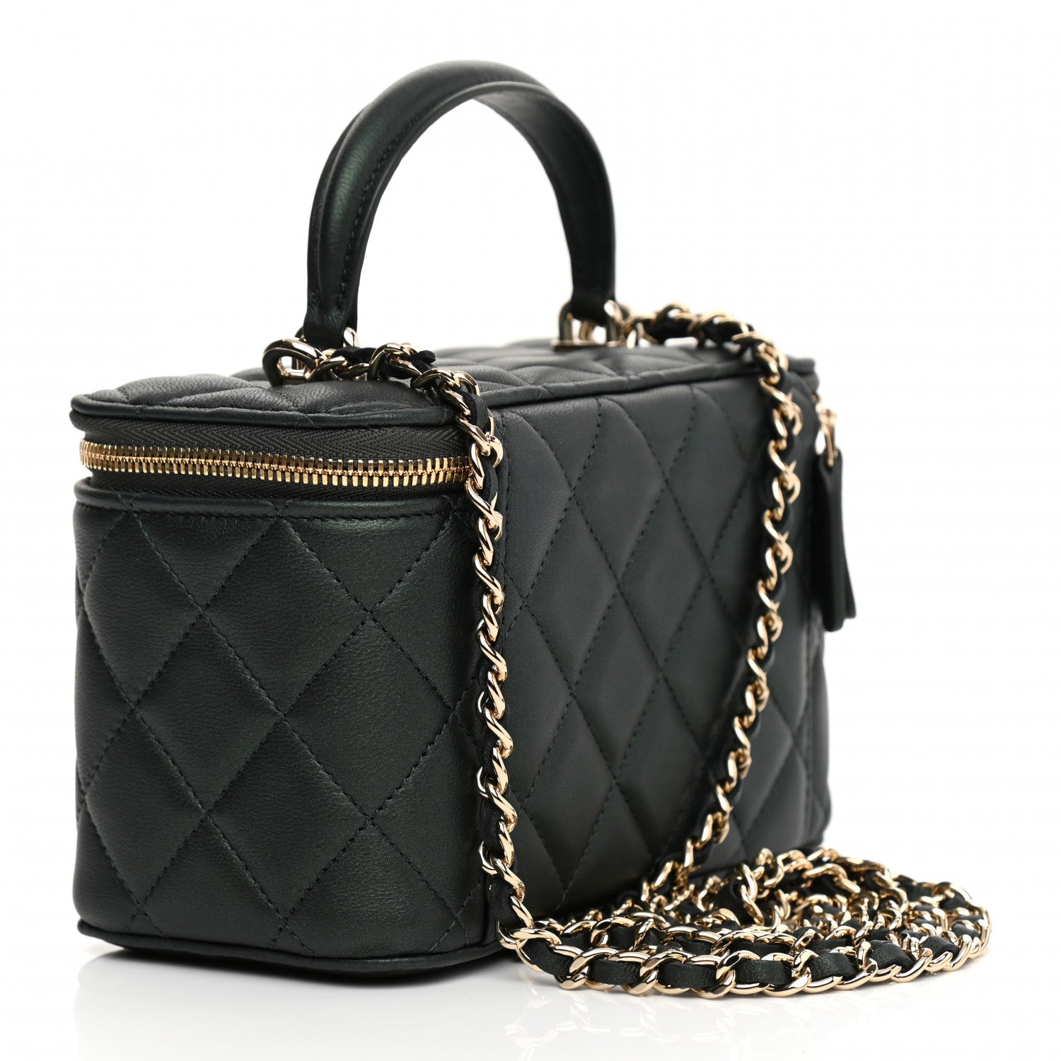 Chanel Iridescent Lambskin Quilted Small Top Handle Vanity Case With Chain Dark Green 3 of 12