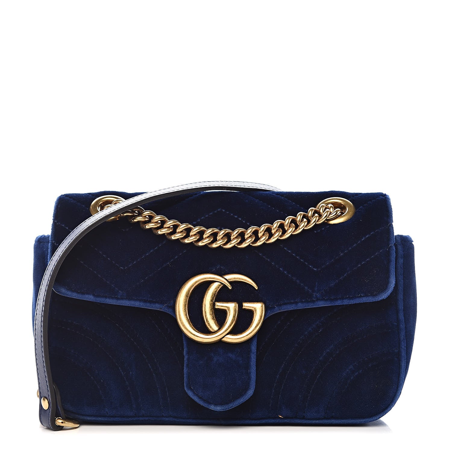 Gucci Velvet Matelasse Mini GG Marmont Shoulder Bag Cobalt Blue 1 of 11