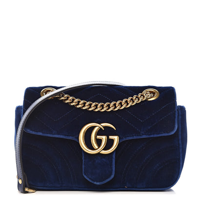 Gucci Velvet Matelasse Mini GG Marmont Shoulder Bag Cobalt Blue 1 of 11