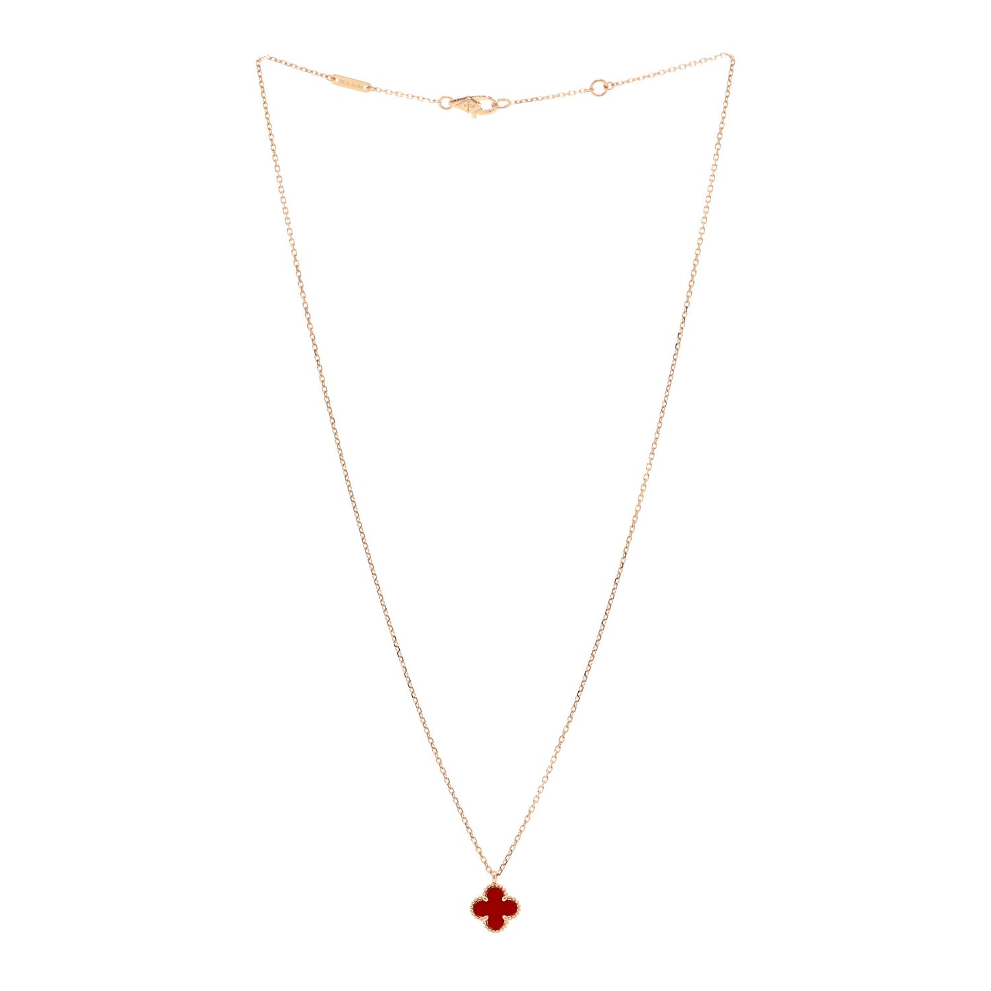 18K Rose Gold Carnelian Sweet Alhambra Pendant Necklace