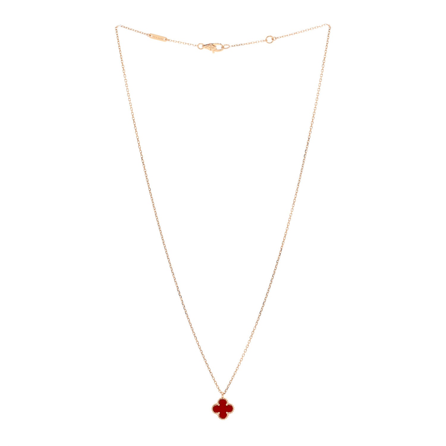 Van Cleef & Arpels 18K Rose Gold Carnelian Sweet Alhambra Pendant Necklace 3 of 5