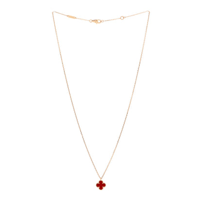 Van Cleef & Arpels 18K Rose Gold Carnelian Sweet Alhambra Pendant Necklace 3 of 5