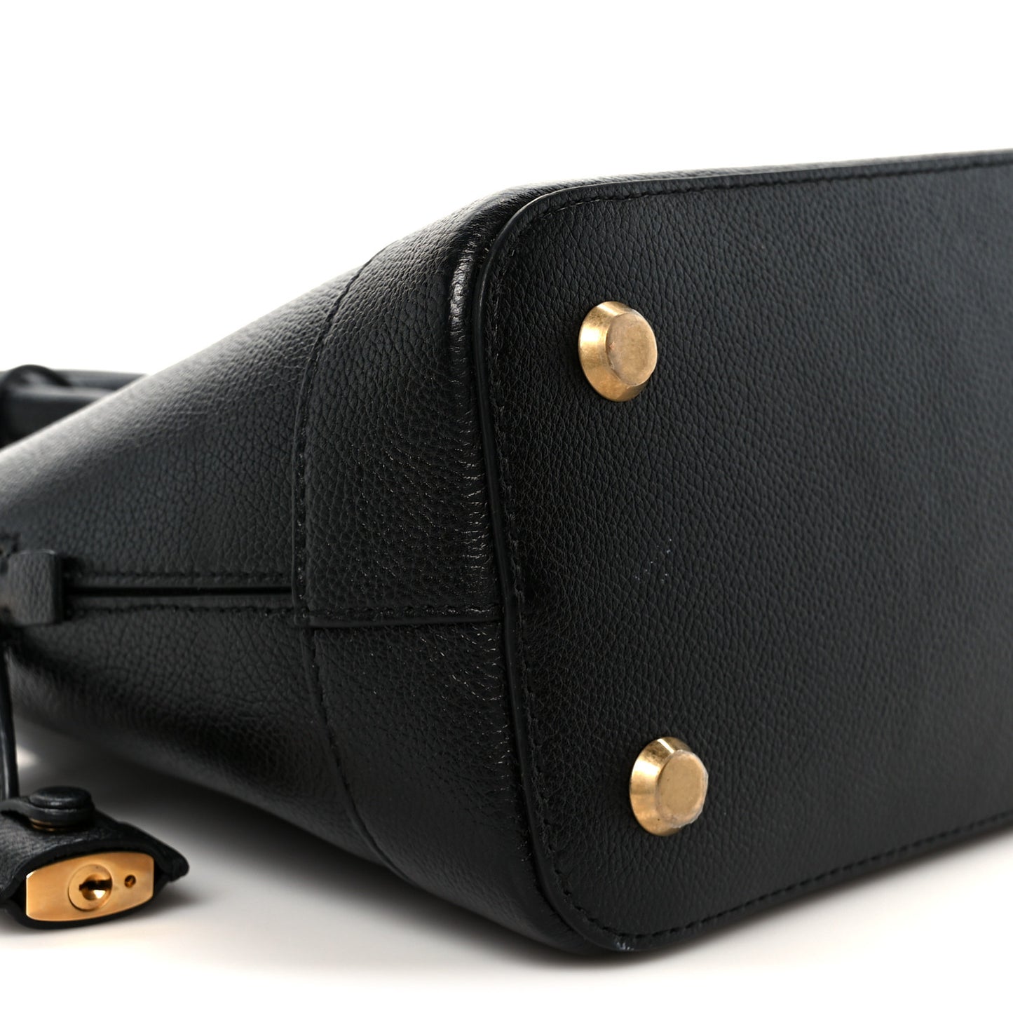 Grained Calfskin Logo S Ville Top Handle Bag Black White
