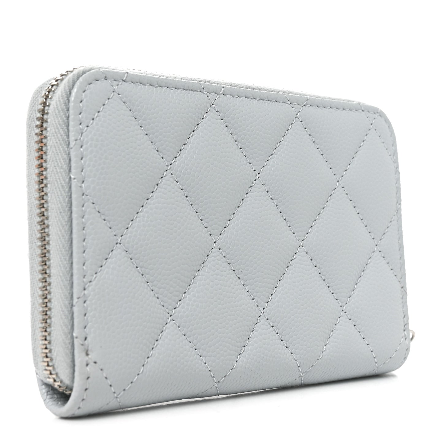 Caviar Quilted Crystal Star Zip Coin Purse Light Blue