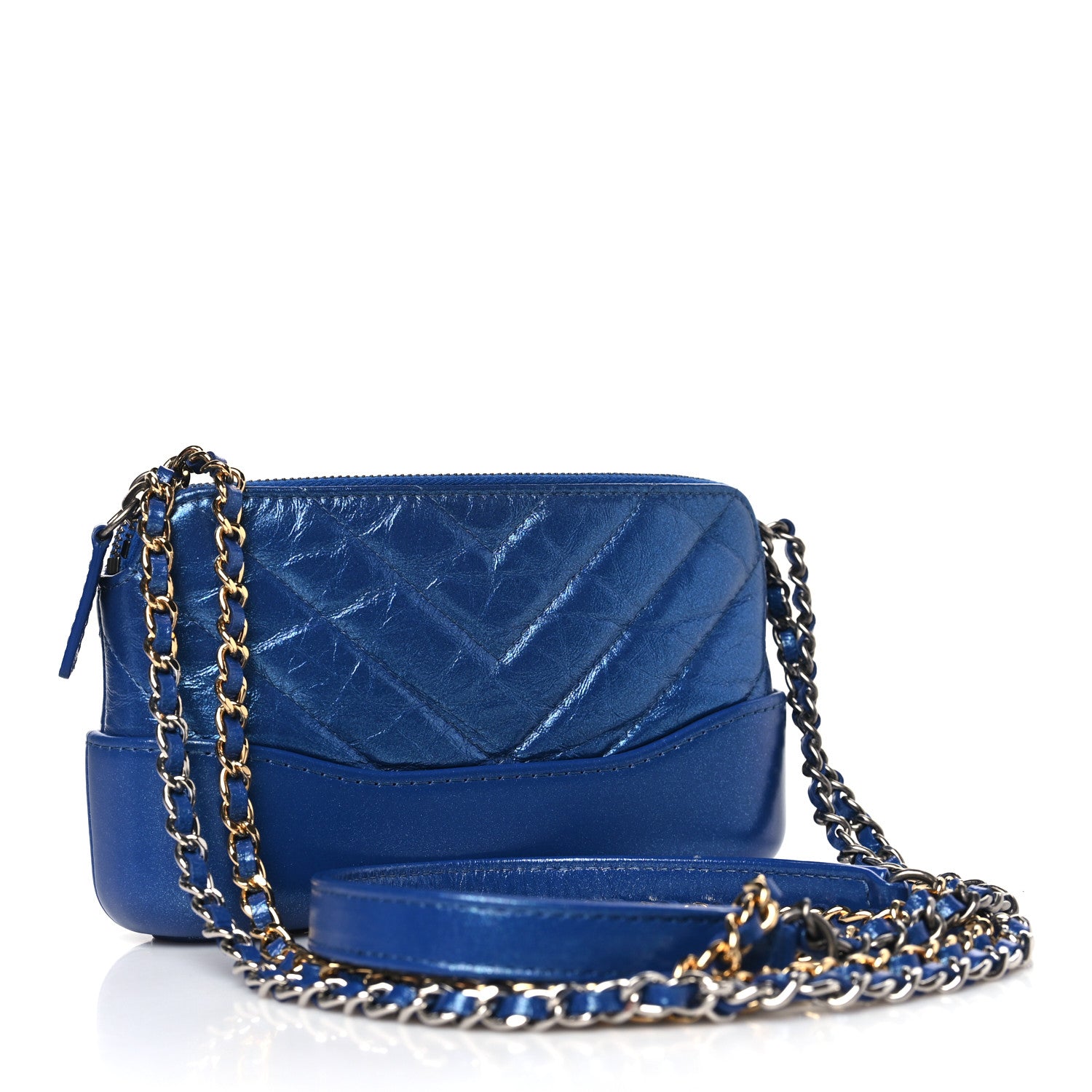 Chanel Iridescent Aged Calfskin Chevron Quilted Small Gabrielle Clutch With Chain Blue 3 of 11