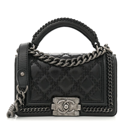 Chanel Goatskin Quilted Small Boy Top Handle Flap Black 1 of 12