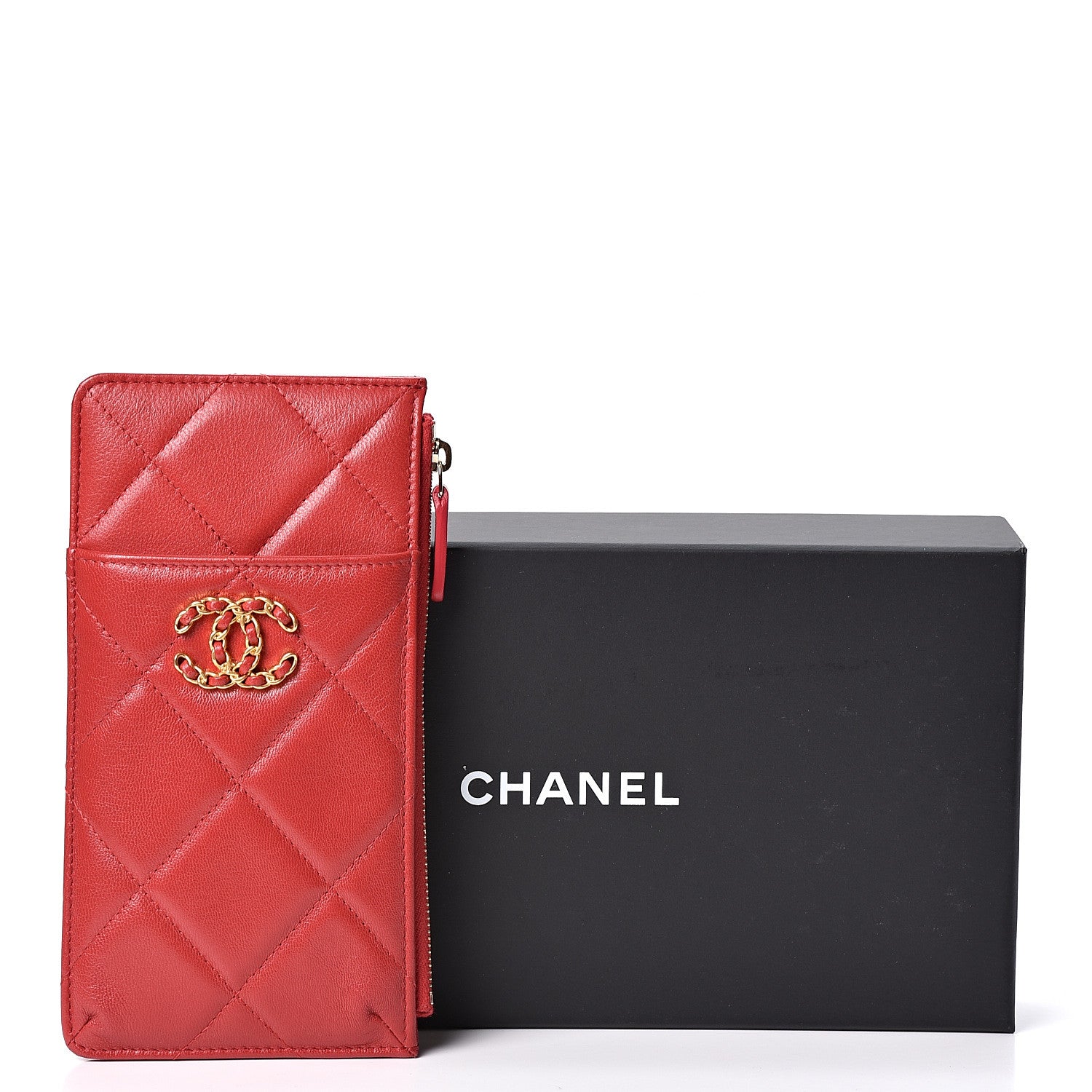 Chanel Shiny Goatskin Quilted 19 Flat Wallet Pouch Red 9 of 9