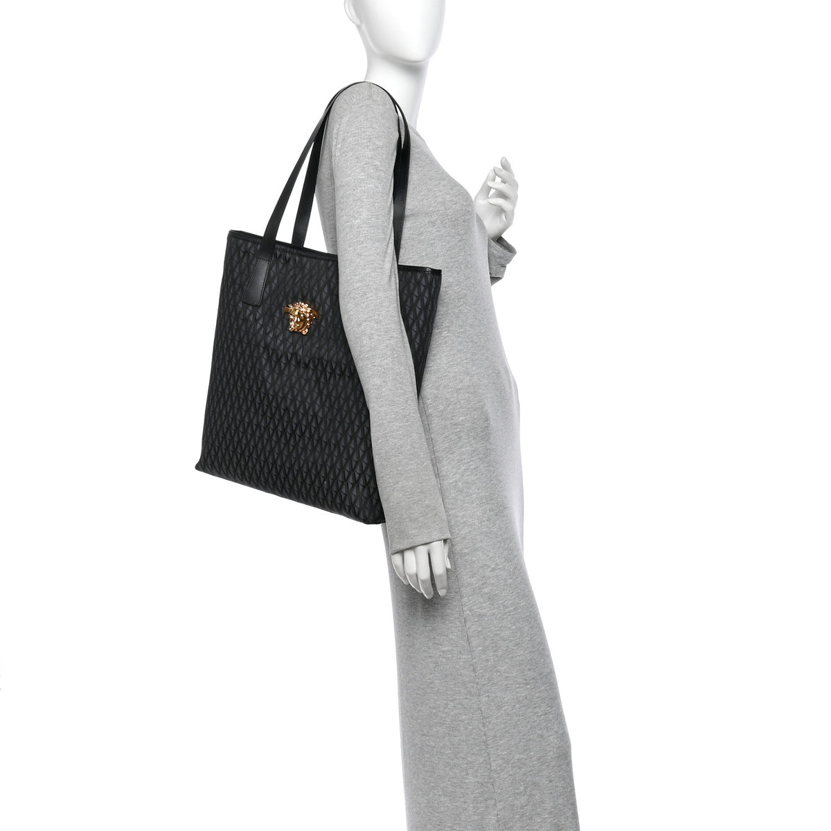 Fabric Jacquard Calfskin La Medusa Tote  Black