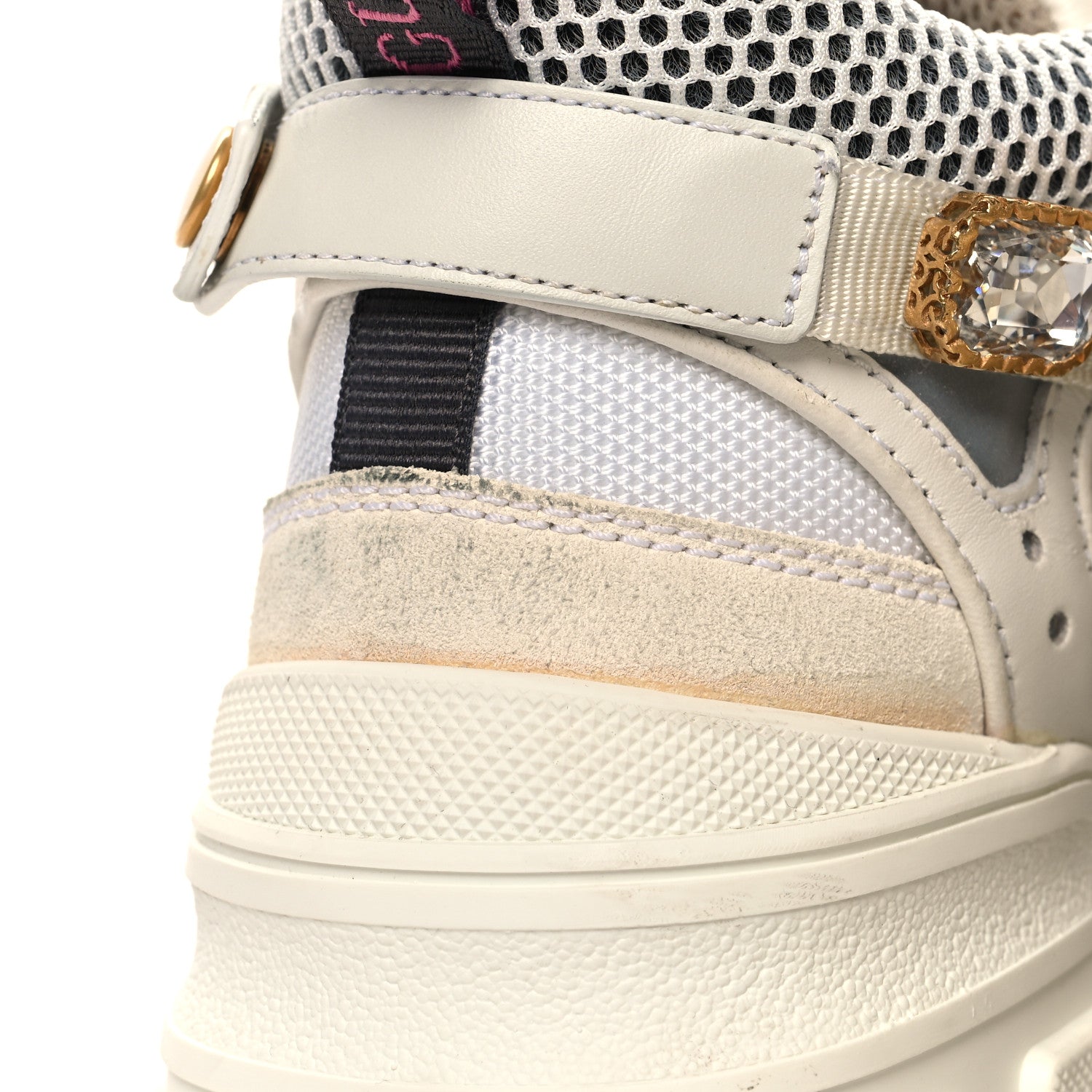 Gucci X SEGA Mesh Calfskin Suede Removable Crystals Womens Flashtrek Sneakers 37 Great White 7 of 8