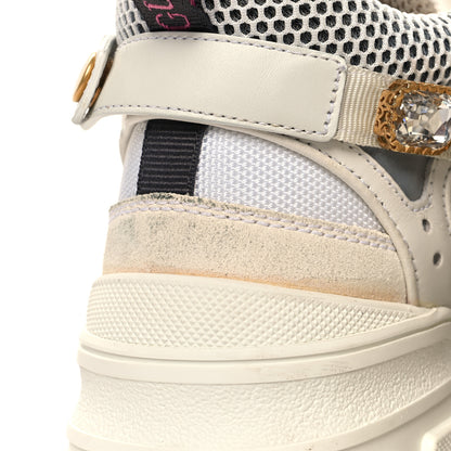 Gucci X SEGA Mesh Calfskin Suede Removable Crystals Womens Flashtrek Sneakers 37 Great White 7 of 8
