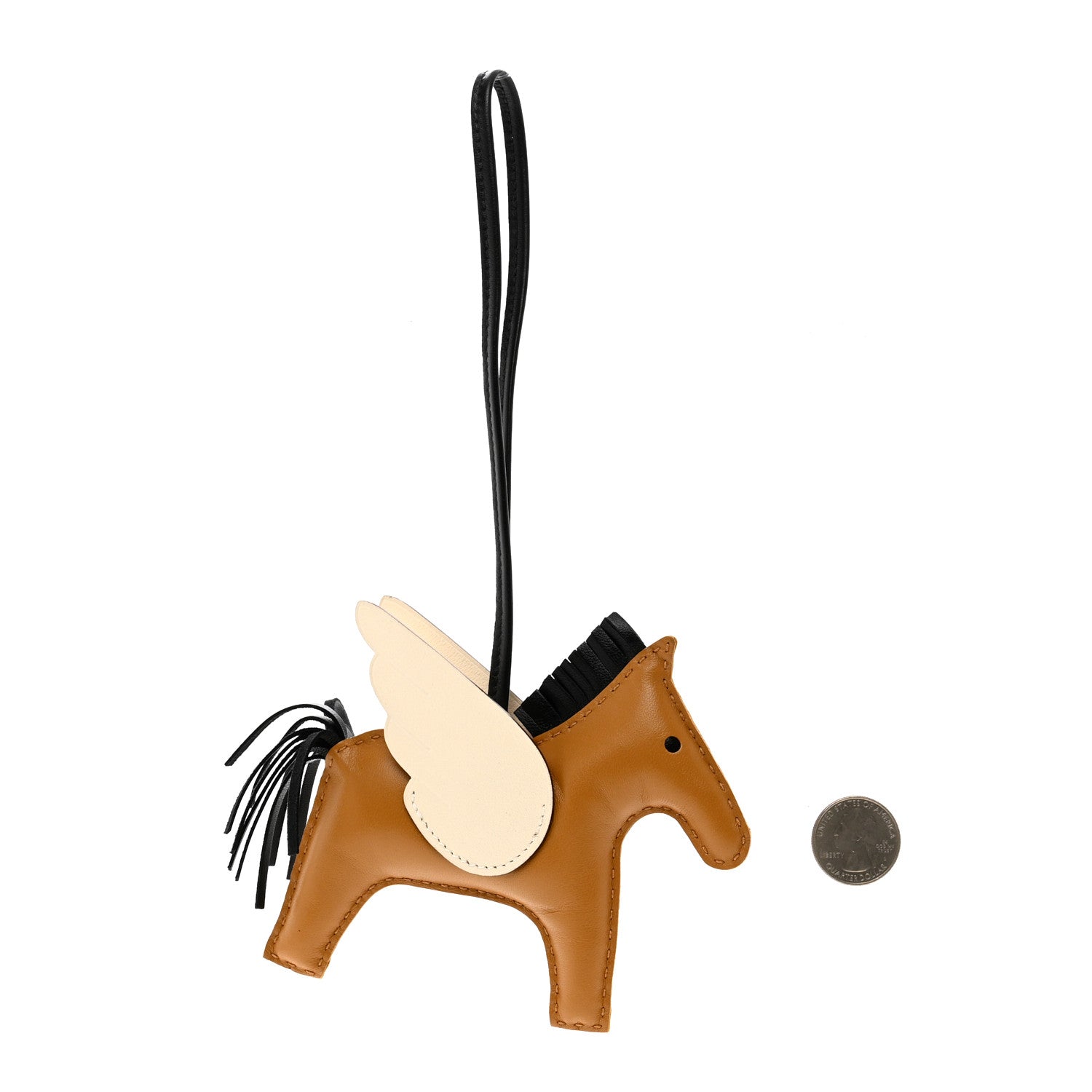 Hermes Milo Lambskin Grigri Rodeo Pegase Horse Bag Charm MM Sesame Black Nata 2 of 4