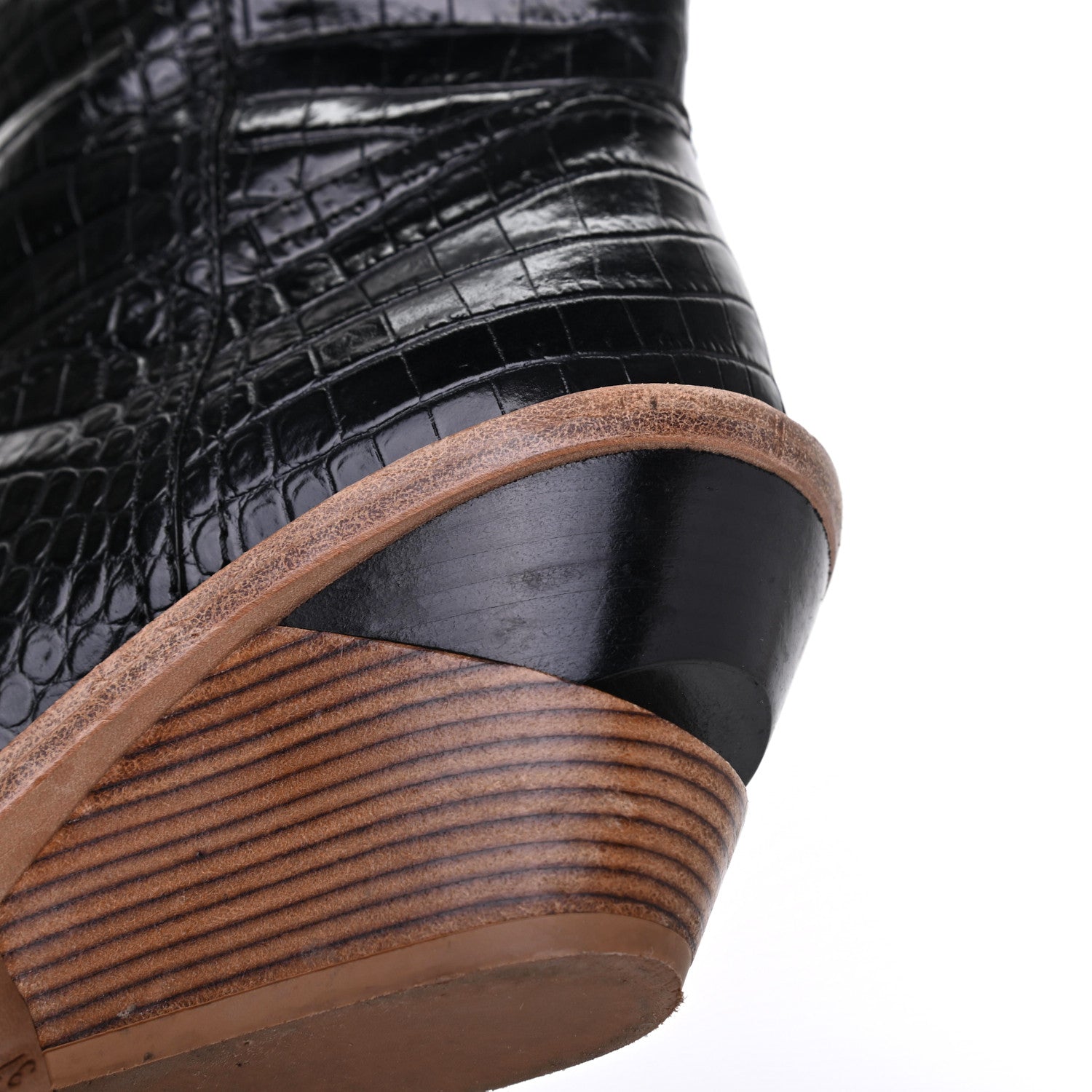 Fendi Calfskin Crocodile Embossed Cutwalk Ankle Boots 37 Black 14 of 15