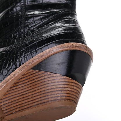 Fendi Calfskin Crocodile Embossed Cutwalk Ankle Boots 37 Black 14 of 15