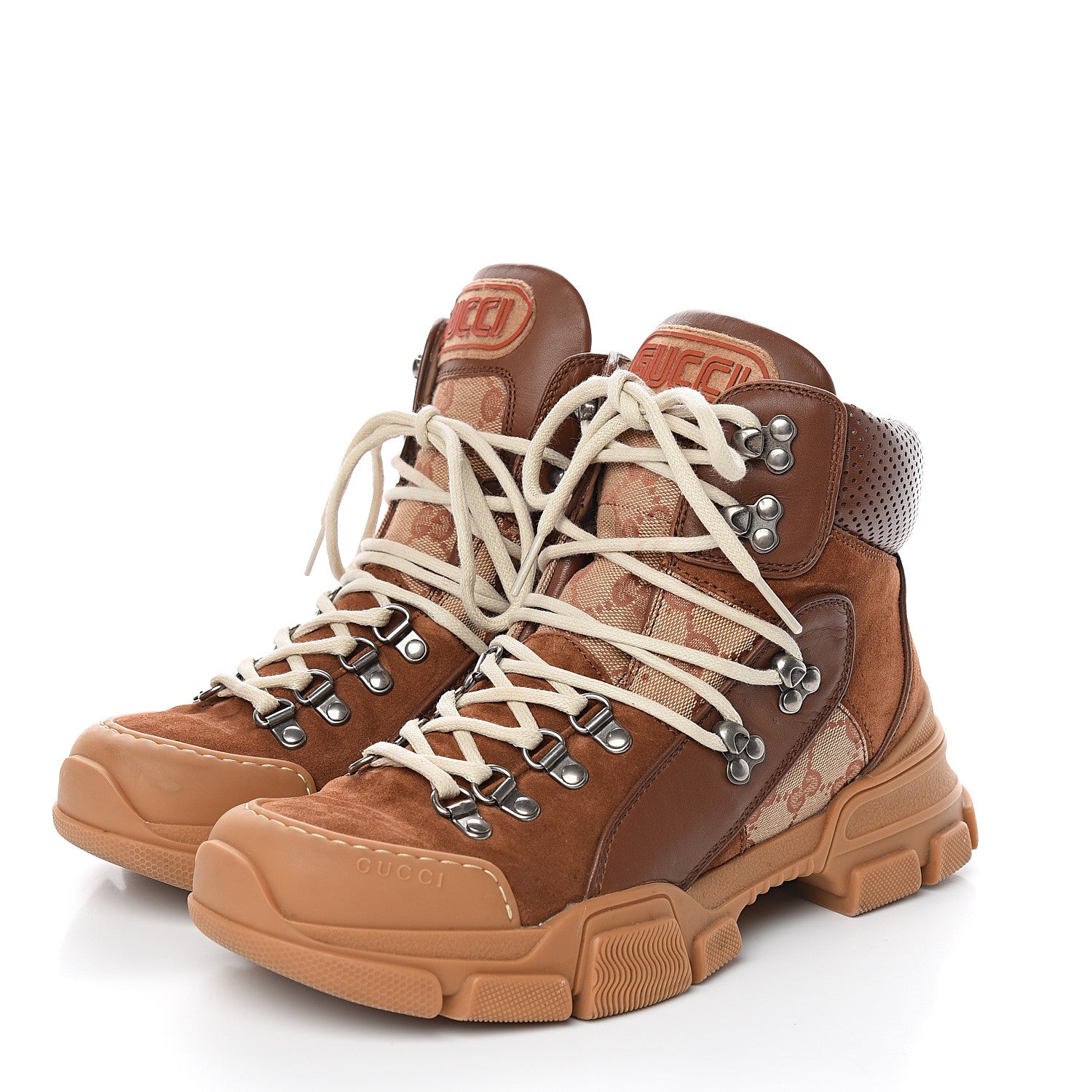 Gucci X SEGA Suede Calfskin GG Monogram Womens Flashtrek High-Top Sneakers 39 New Cuir Beige Ruggine 3 of 9