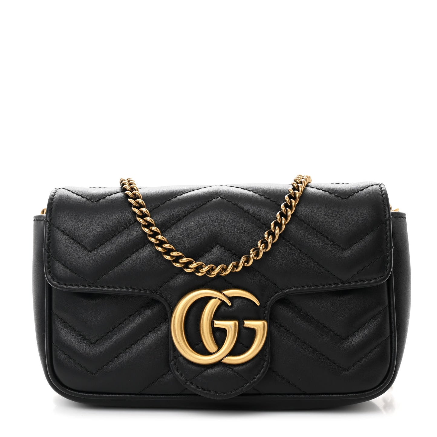 Calfskin Matelasse Super Mini GG Marmont Shoulder Bag Black