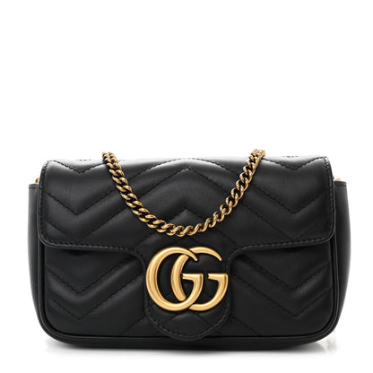 Gucci Calfskin Matelasse Super Mini GG Marmont Shoulder Bag Black 1 of 10