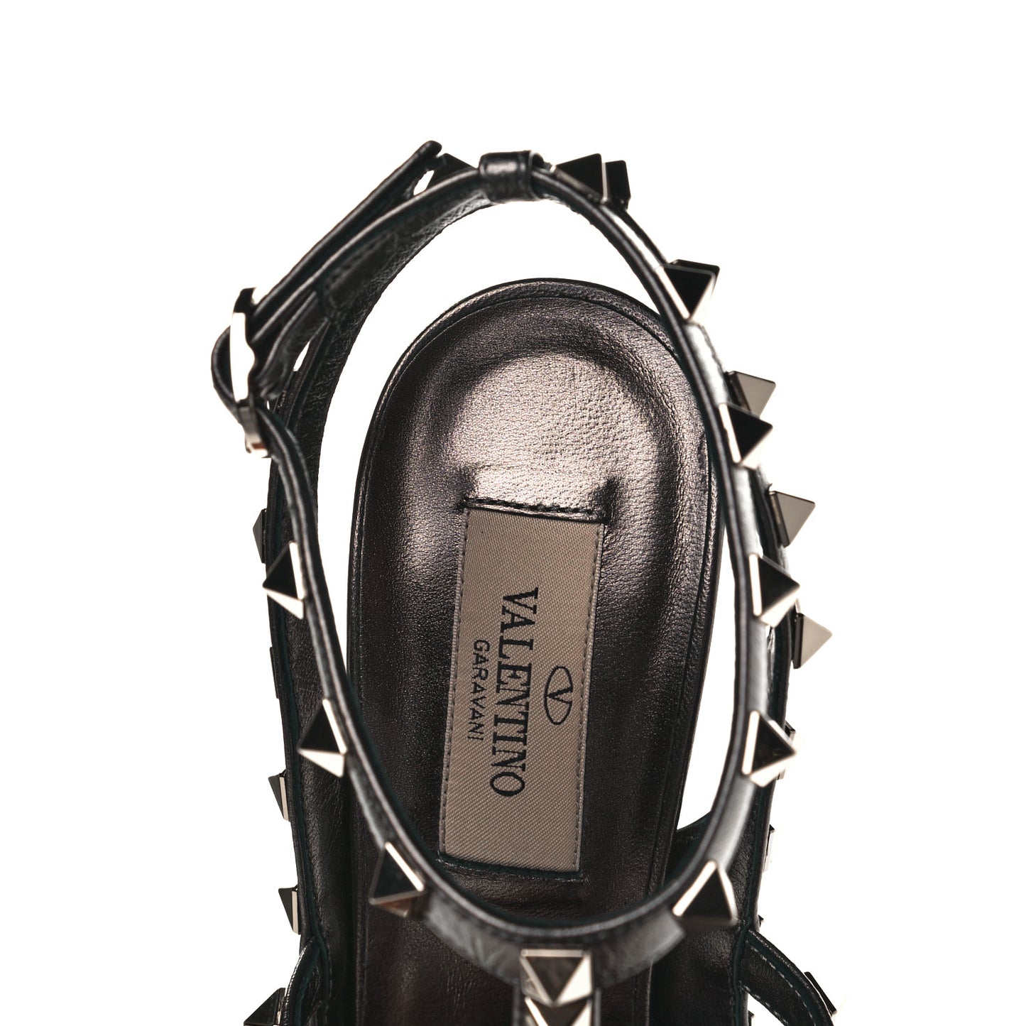 Sequin Metallic Nappa Rockstud Ankle Strap 100mm Pumps 38 Black Rutenio