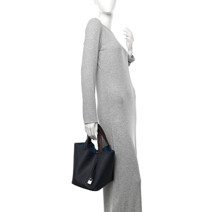 Hermes Epsom Tressage De Cuir Picotin Lock 22 MM Bleu Indigo Black Brique 2 of 11