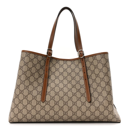Gucci GG Supreme Monogram Emblem Medium Tote Bag Beige Dark Brown 1 of 10