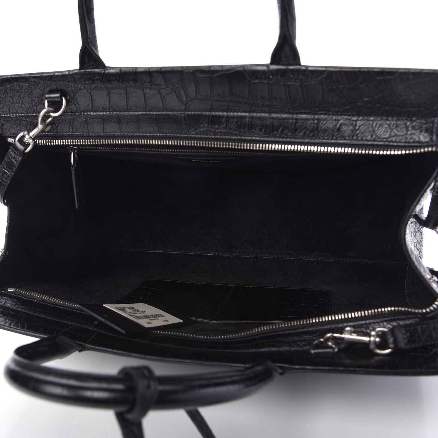 Calfskin Crocodile Embossed Medium Cabas Rive Gauche Black