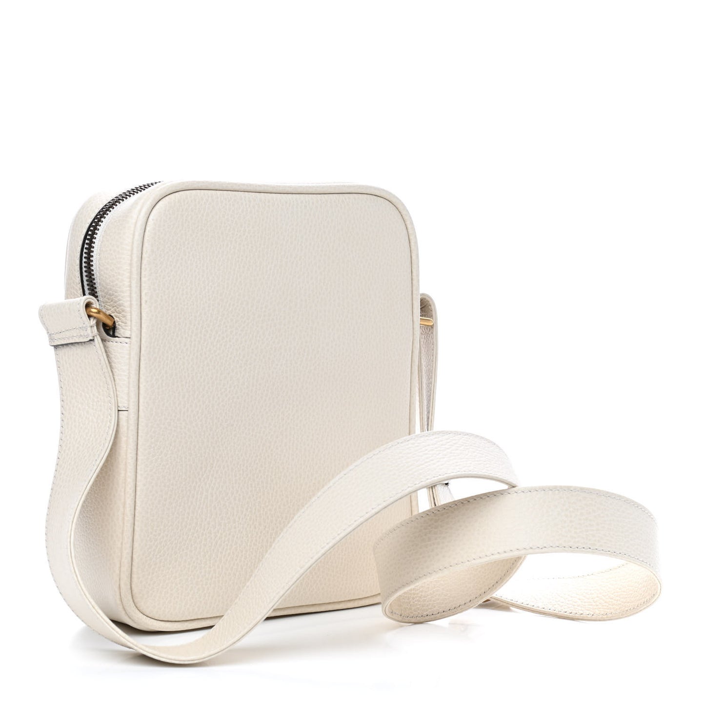 Grained Calfskin Logo Messenger Bag White