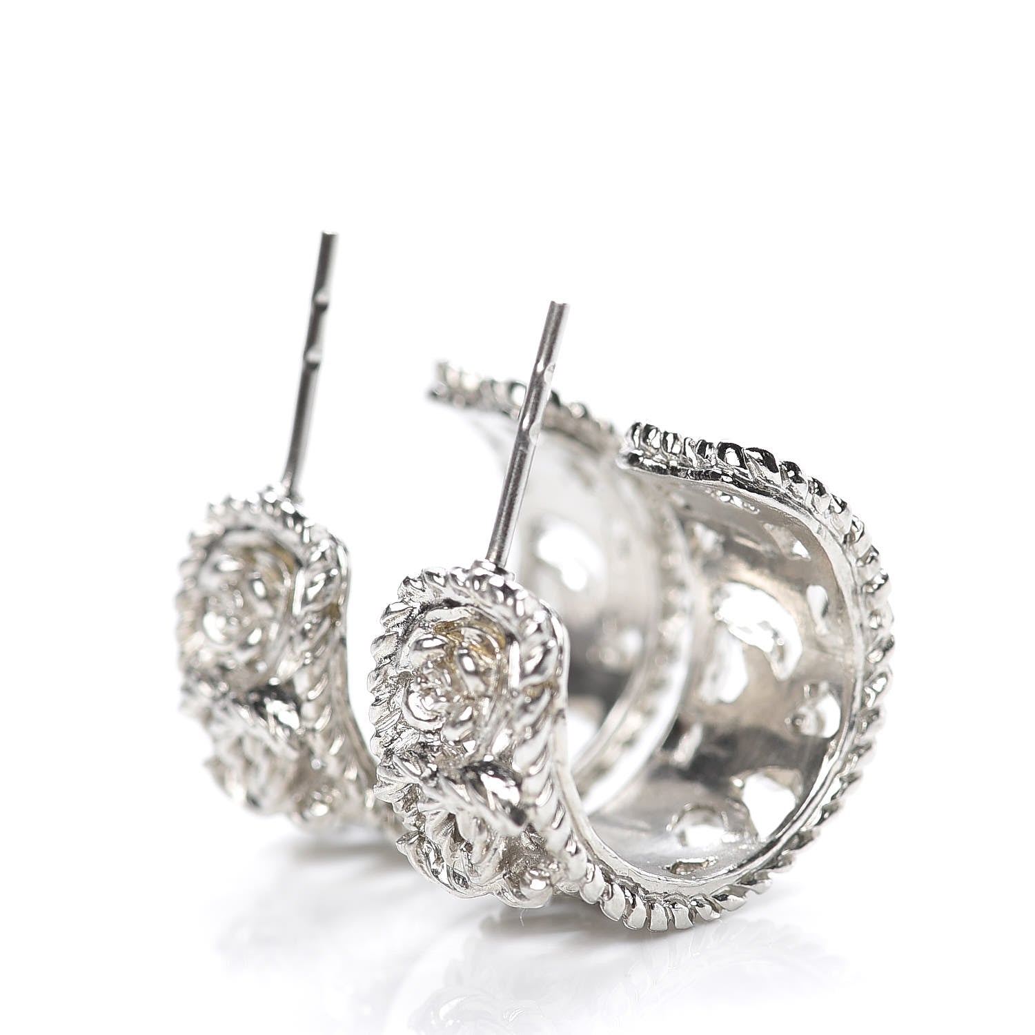 Chanel CC Camellia Hoop Earrings Silver 3 of 5