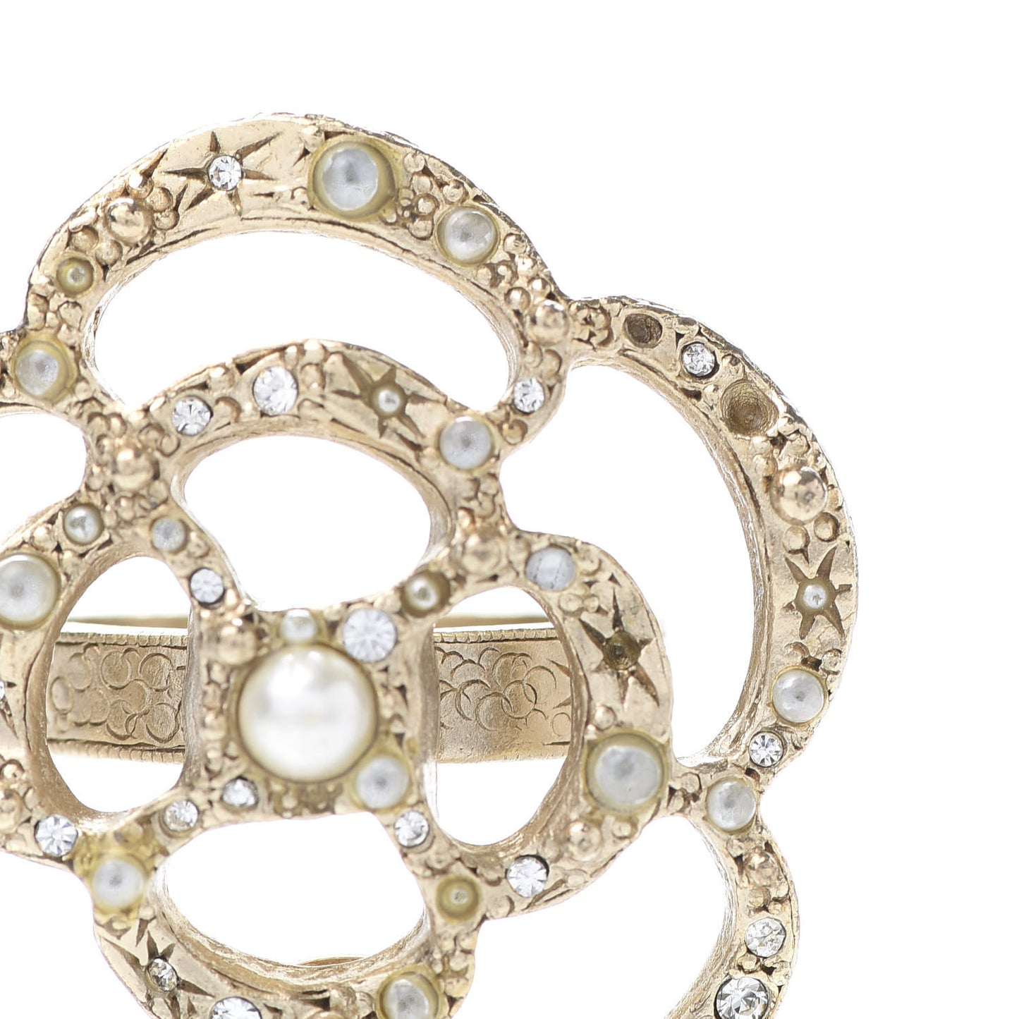 Crystal Pearl CC Camellia Ring Gold