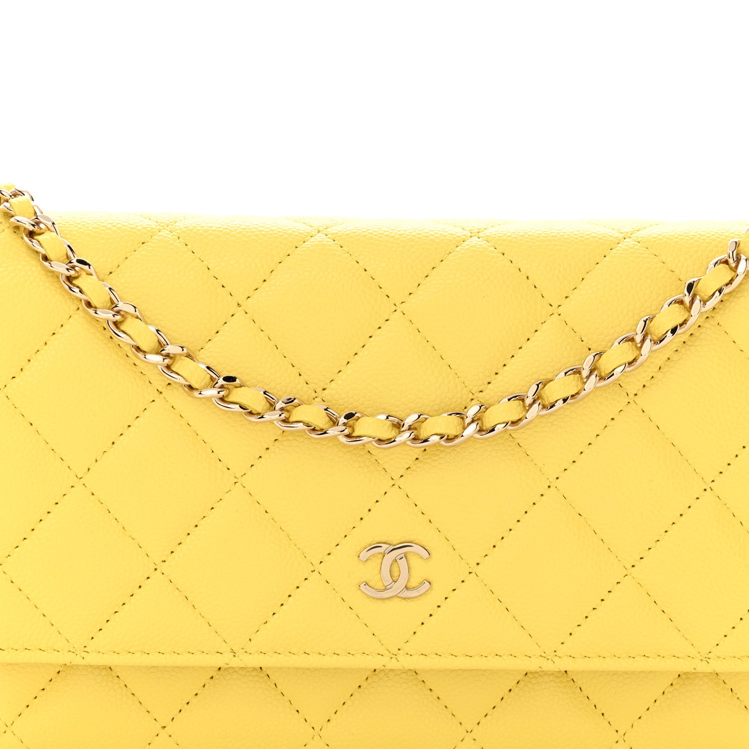 Chanel Caviar Quilted Wallet on Chain WOC Yellow 9 of 13