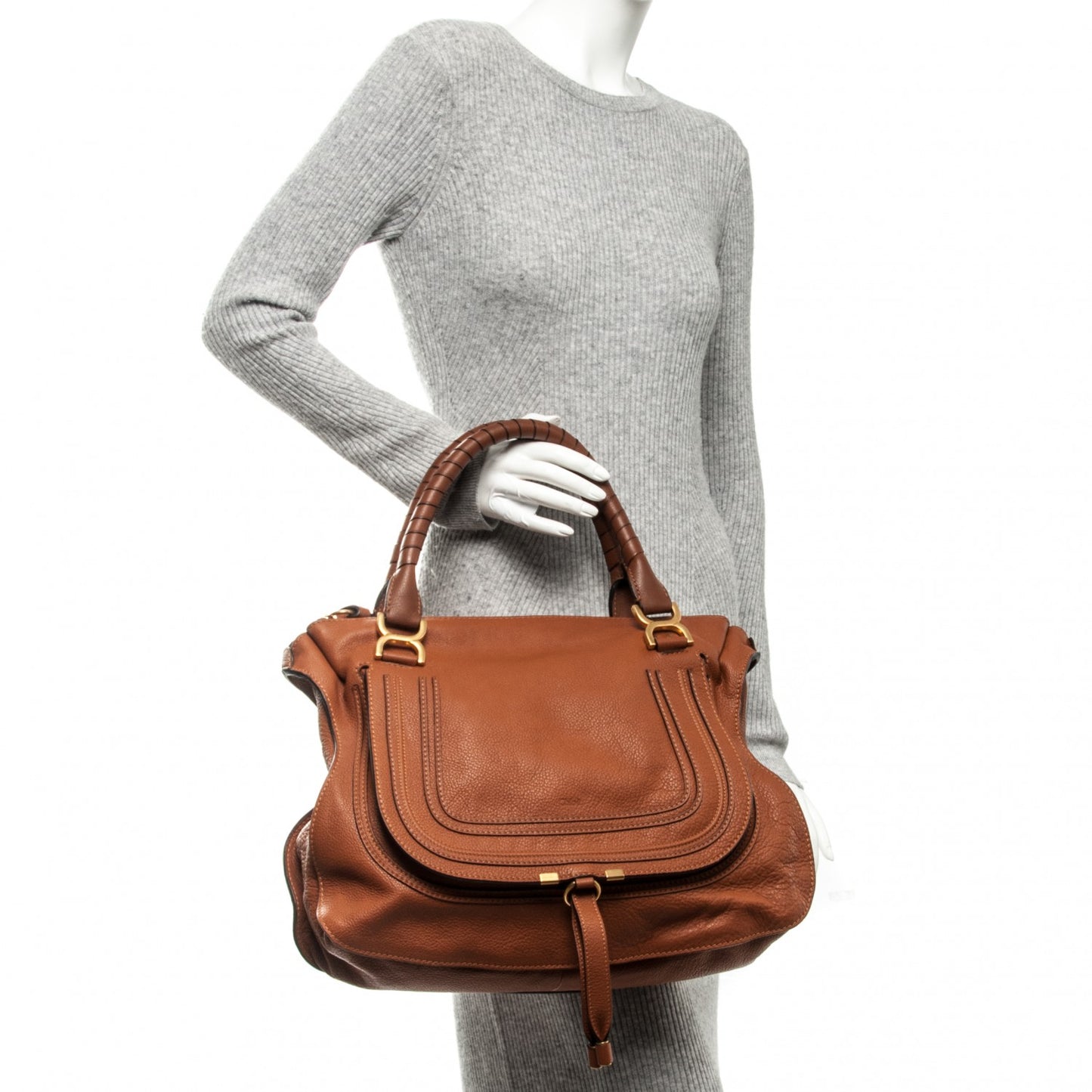 Calfskin Large Marcie Satchel Tan