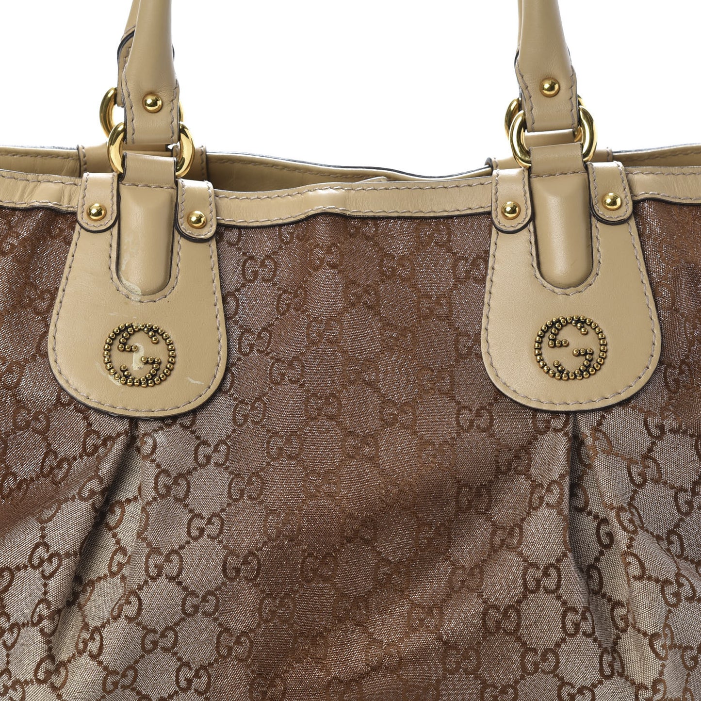 Monogram Lurex Medium Scarlett Studded Tote Beige