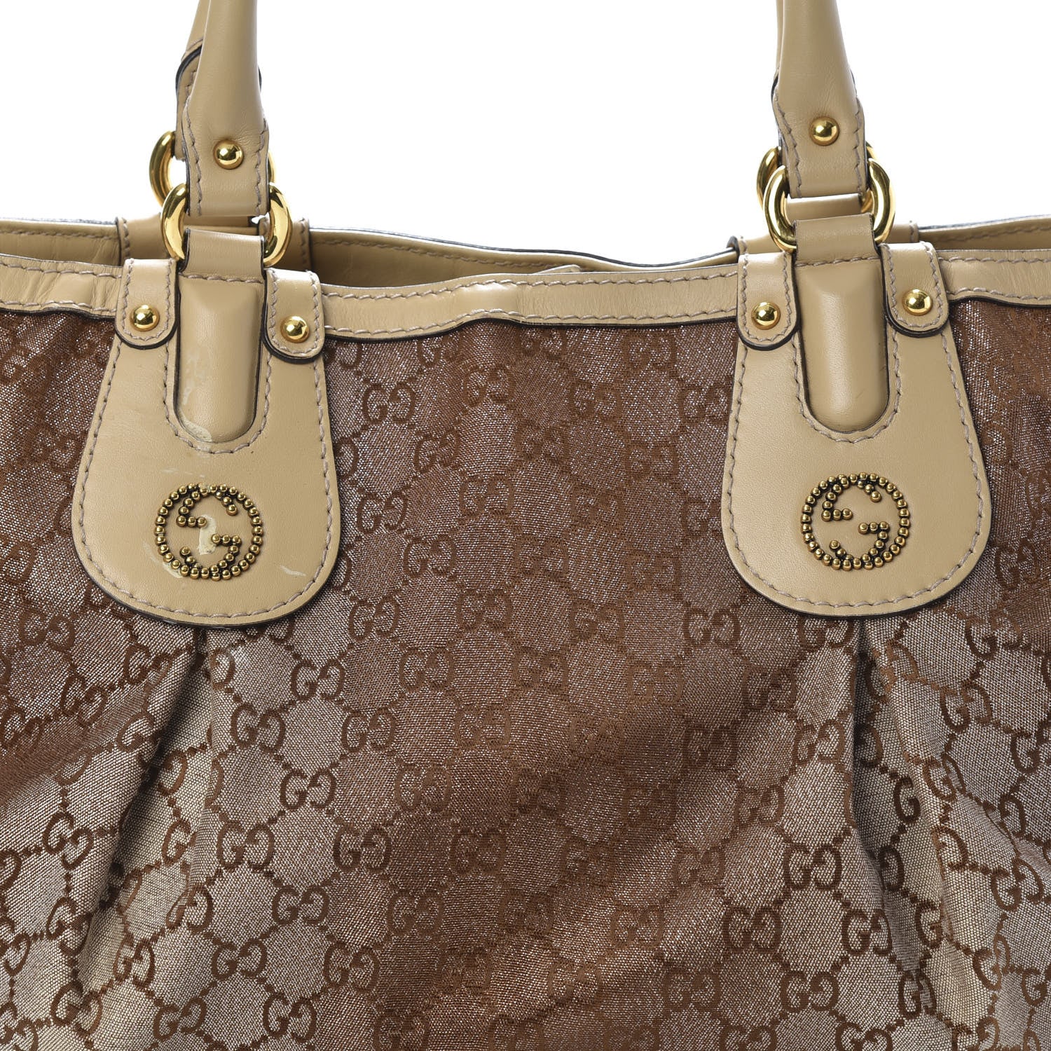 Gucci Monogram Lurex Medium Scarlett Studded Tote Beige 8 of 15