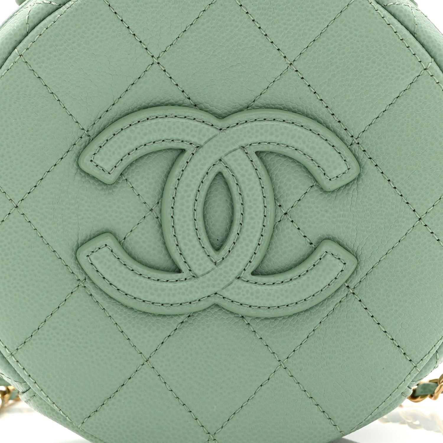 Chanel Caviar Quilted Small Round Vanity With Chain Light Green 8 of 11