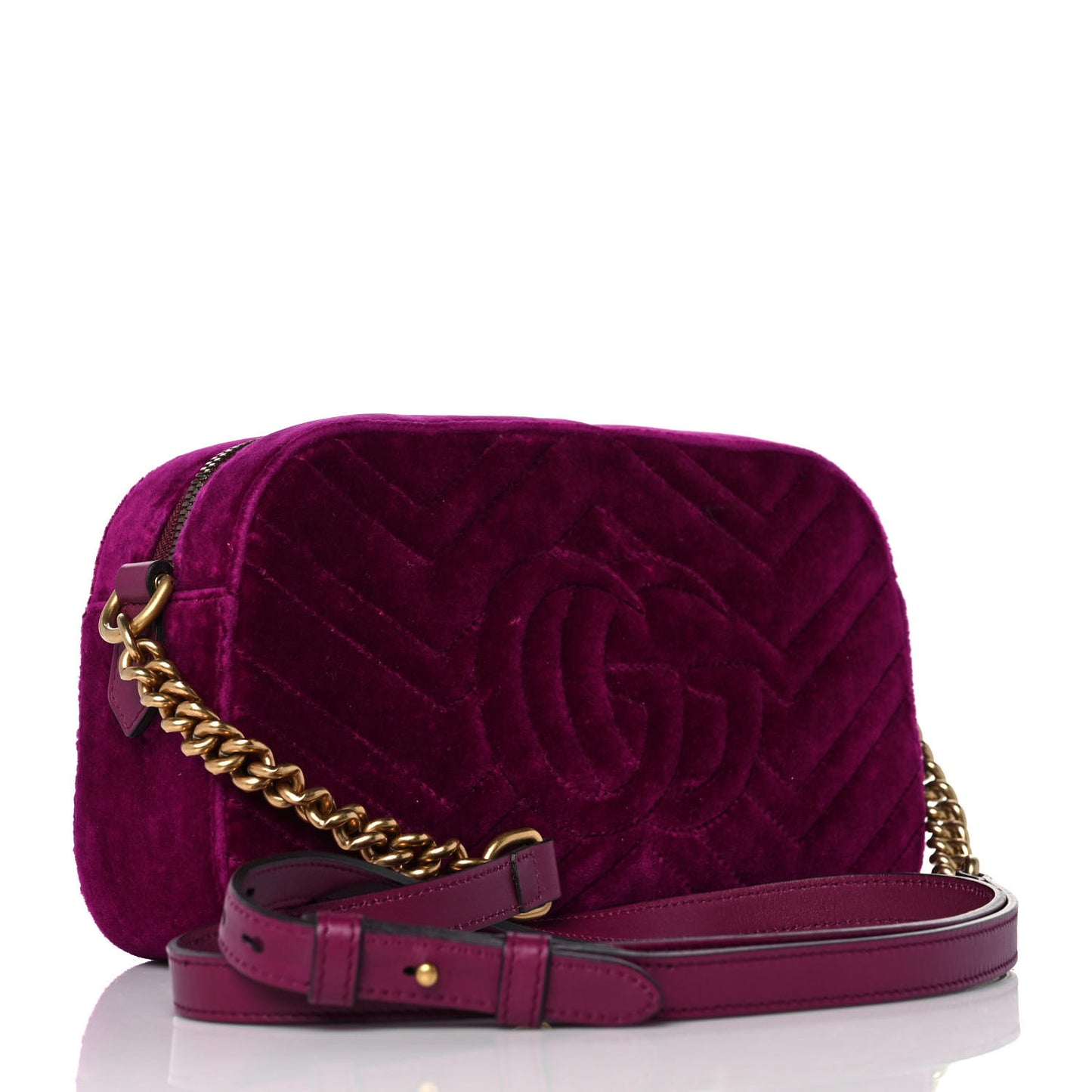 Velvet Matelasse Small GG Marmont Chain Shoulder Bag Fuchsia Violet Cyclamen