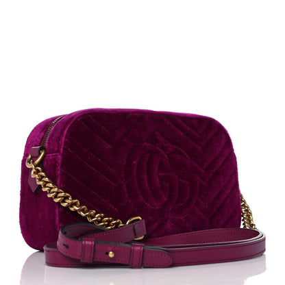 Gucci Velvet Matelasse Small GG Marmont Chain Shoulder Bag Fuchsia Violet Cyclamen 3 of 10