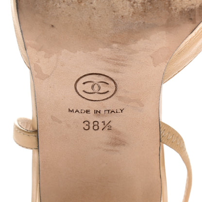 Chanel Goatskin Grosgrain Cap Toe CC Slingback Sandals 38.5 Beige Black 6 of 11