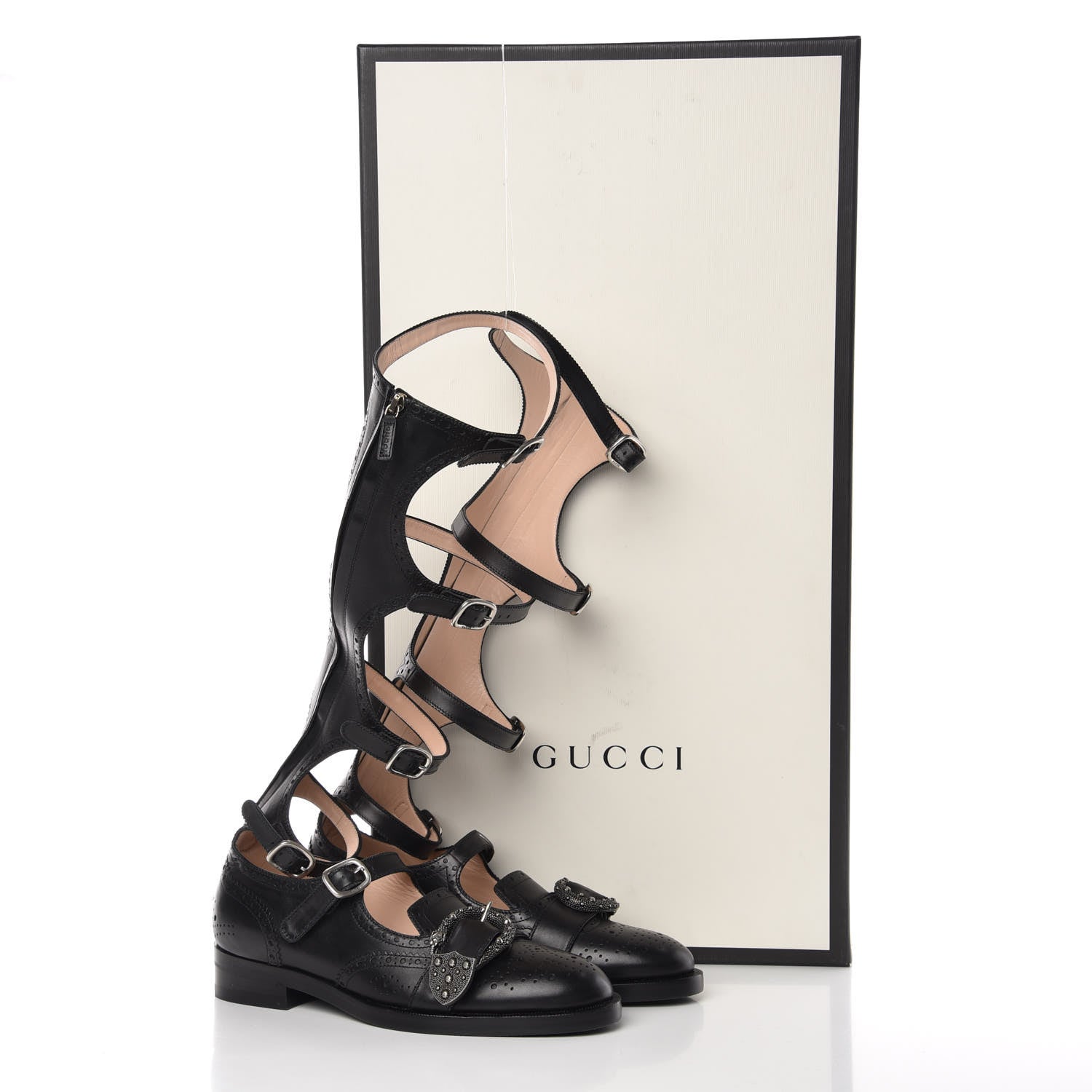 Gucci Calfskin Queercore Brogue Knee High Boots 38.5 Black 10 of 10