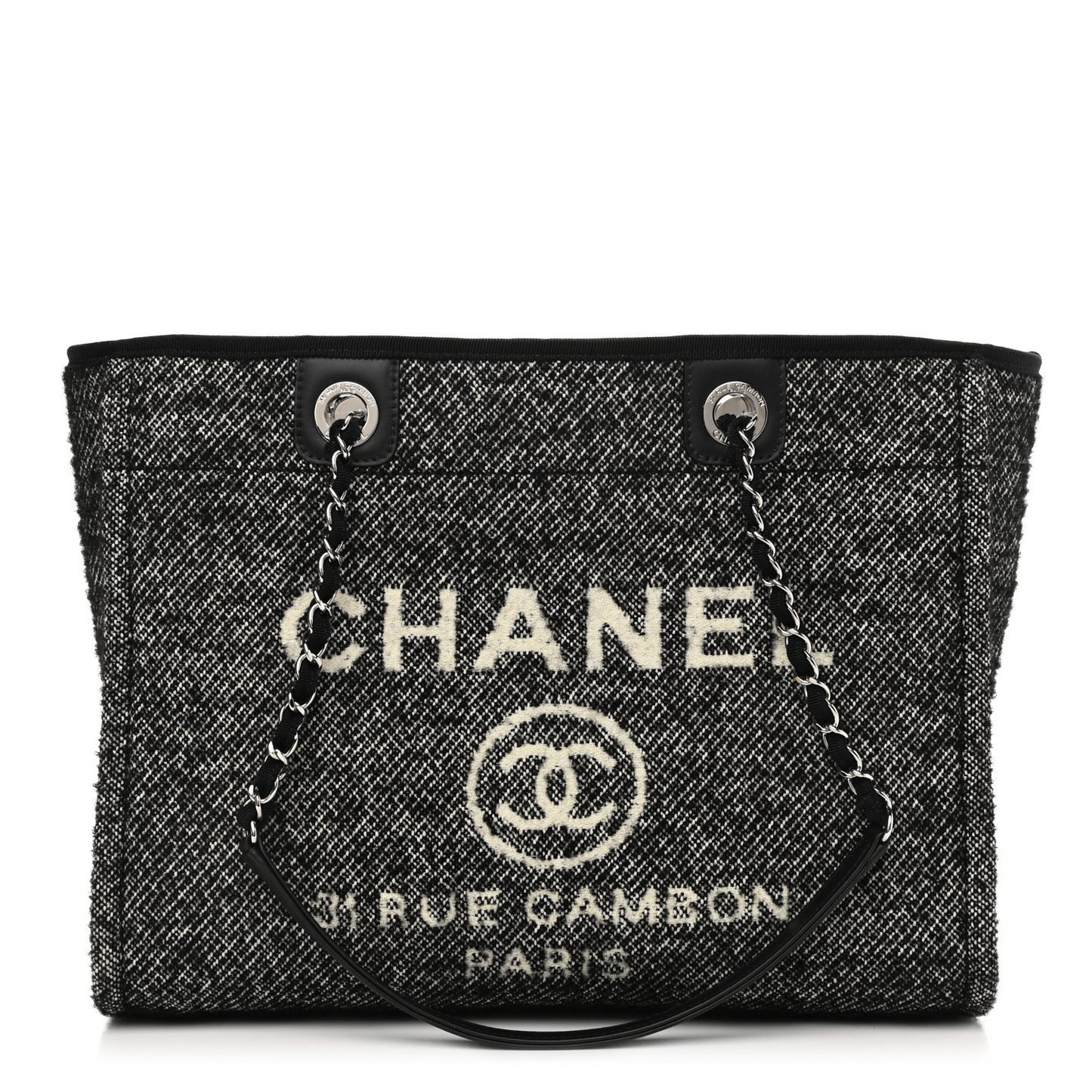 Mixed Fibers Calfskin Small Deauville Tote Black