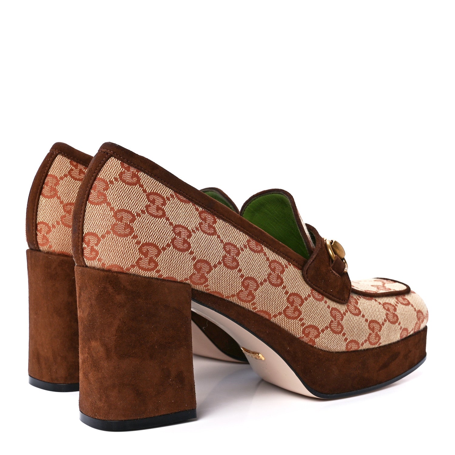 Gucci GG Monogram Suede Houdan Mid Heel Platform Loafers 39 Beige Ruggine Maroon 4 of 10
