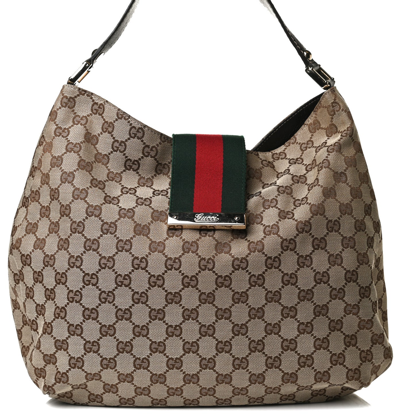 Monogram Large New Ladies Web Hobo Dark Brown