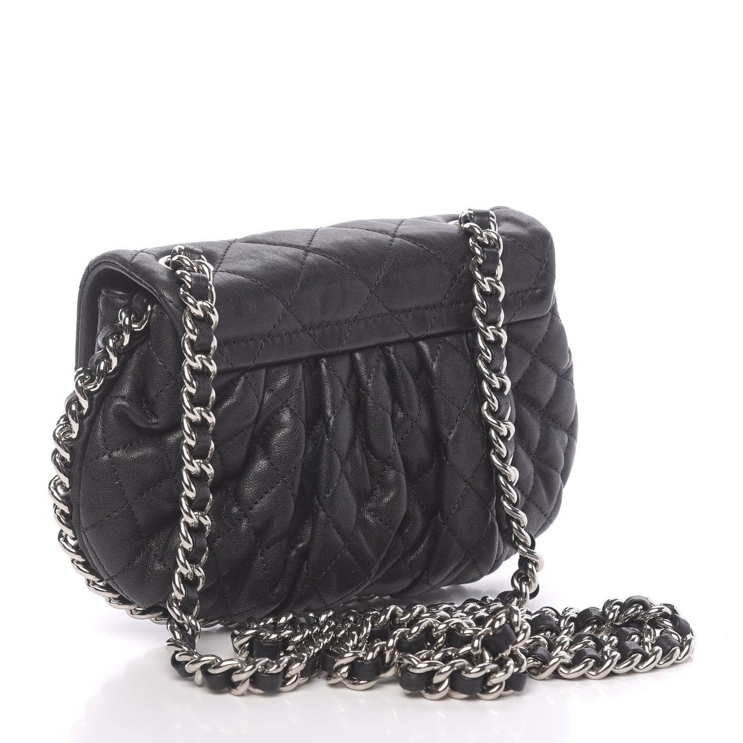 Washed Lambskin Quilted Mini Chain Around Messenger Black