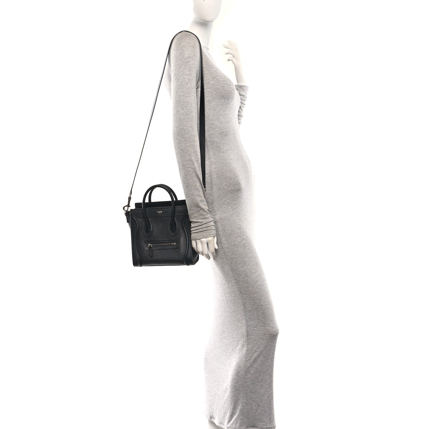 Celine Drummed Calfskin Nano Luggage Black 2 of 10