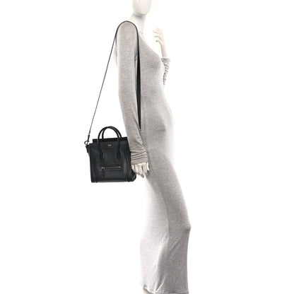 Celine Drummed Calfskin Nano Luggage Black 2 of 10