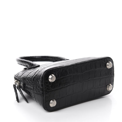 Balenciaga Calfskin Logo Crocodile Embossed XXS Ville Top Handle Bag Black White 4 of 10
