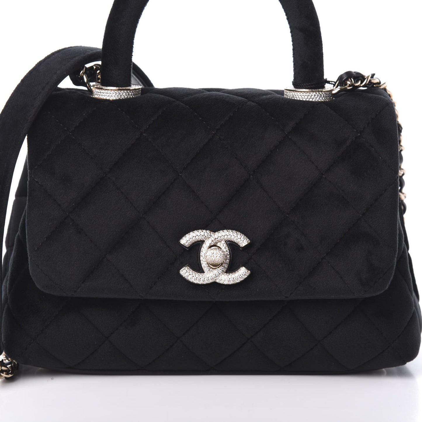 Velvet Crystal Quilted Extra Mini Coco Handle Flap Black