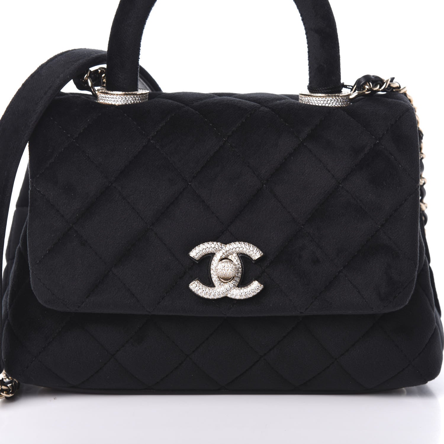 Chanel Velvet Crystal Quilted Extra Mini Coco Handle Flap Black 8 of 10