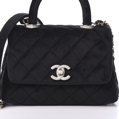 Chanel Velvet Crystal Quilted Extra Mini Coco Handle Flap Black 8 of 10