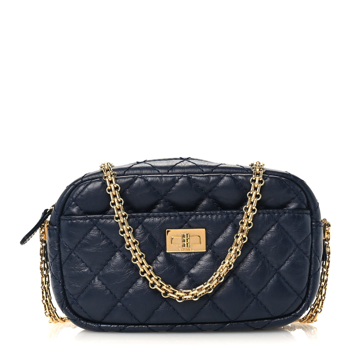 Aged Calfskin Quilted Mini Reissue Camera Case Navy