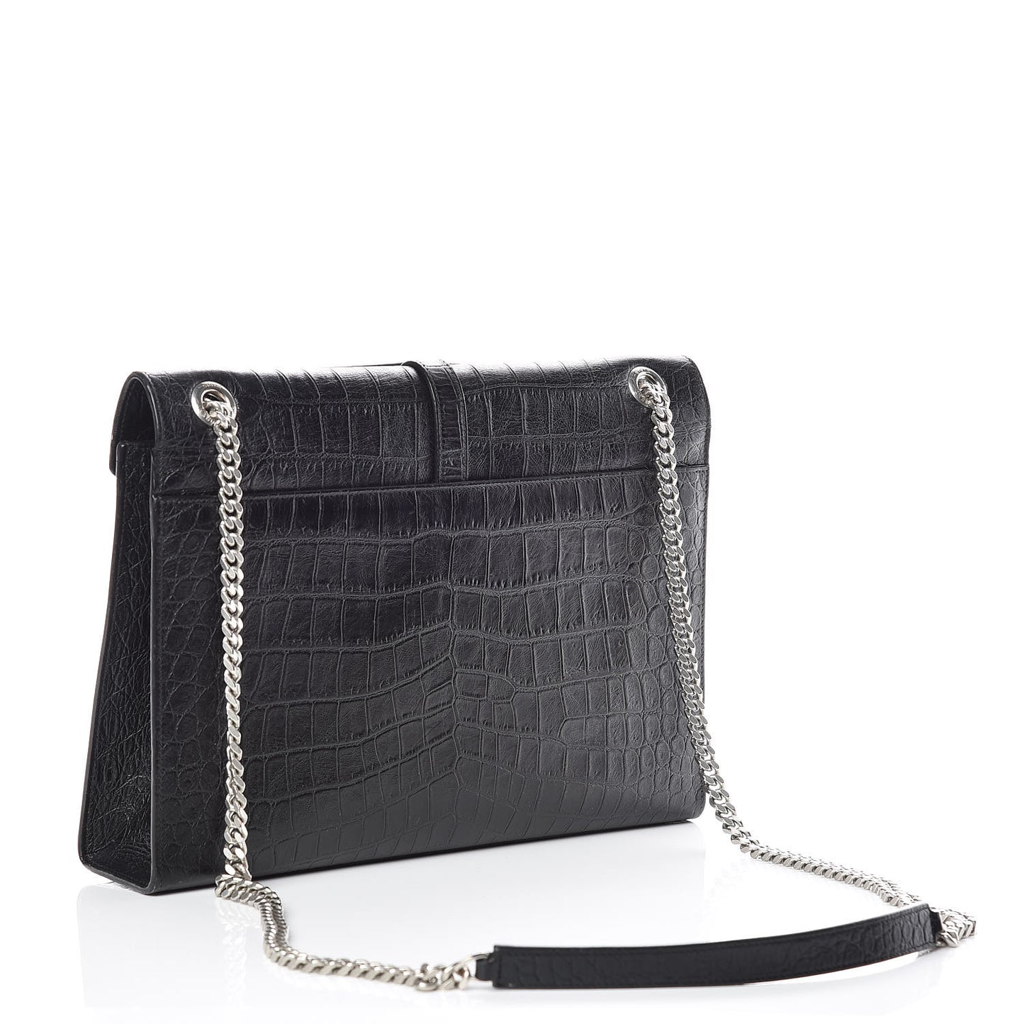 Calfskin Crocodile Embossed Monogram Large Satchel Black